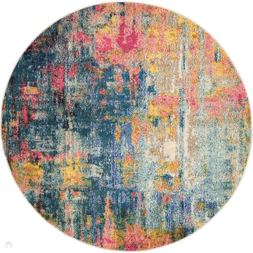 Celestial CES09 Modern Abstract Soft Durable Low Profile Short Pile Blue/Yellow Round Rug-Nourison-Rug Love - The Most Loved Rug Store